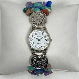 Oryx Watch Women Silver Tone Gemstone Band Amethyst Jasper 24mm New Batter 7.25"